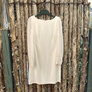 Karl Lagerfield sheath dress in blush pink, with Pearl cuff details.